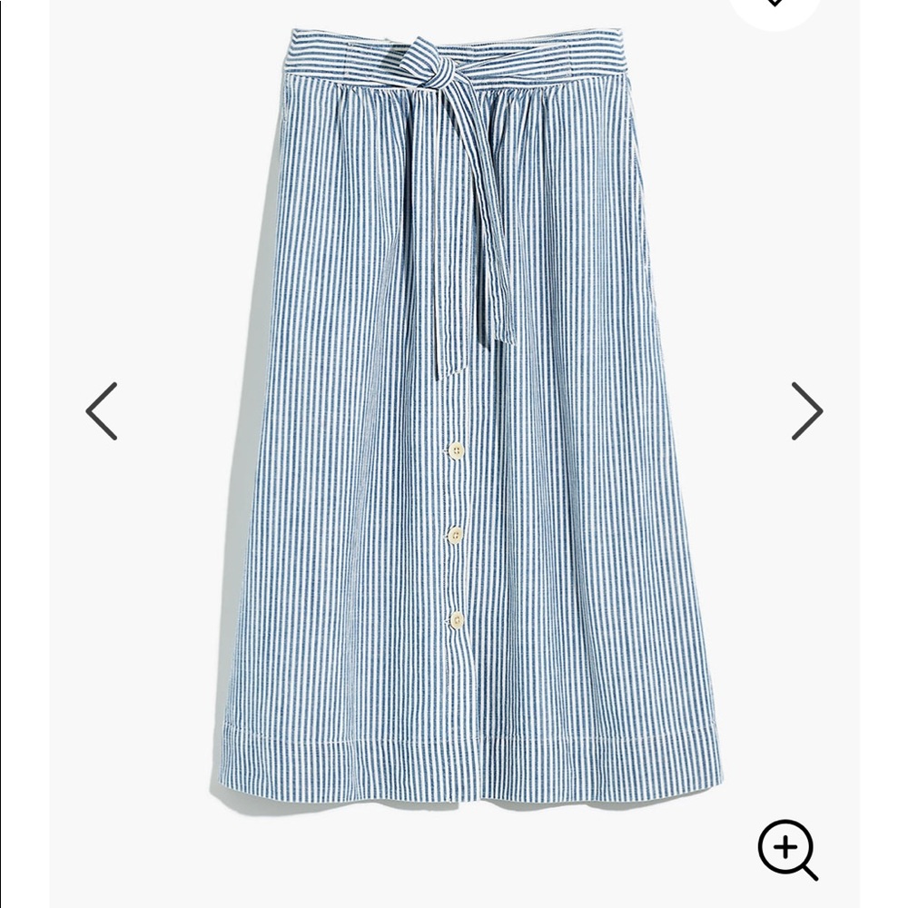 Madewell Tie & Button Front Midi Skirt in Stripe